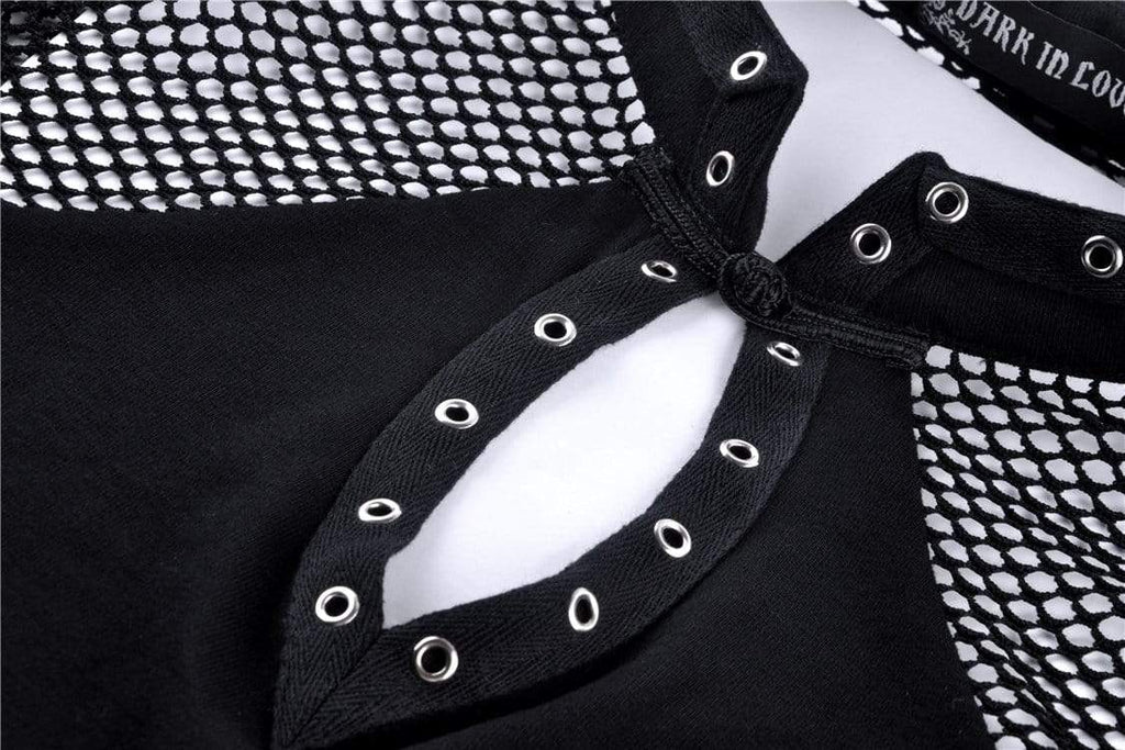 Darkinlove Women's Punk Mandarin Collar Long Sleeved Mesh Tops