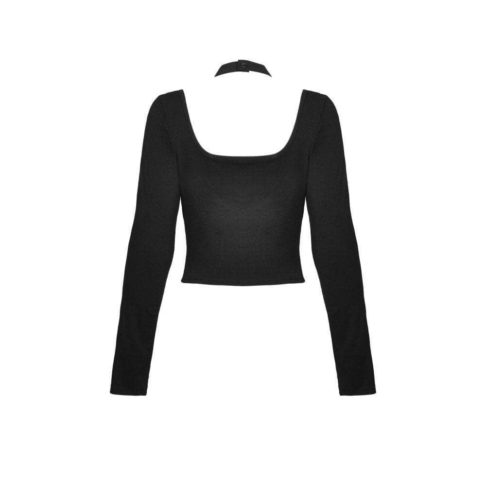 Darkinlove Women's Punk Mesh Splice Halterneck Crop Top