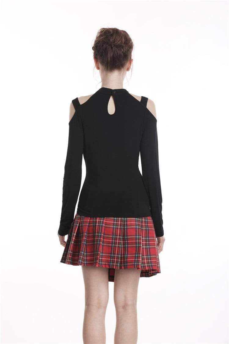 Darkinlove Women's Punk Off Shoulder Halterneck Long Sleeved T-shirts