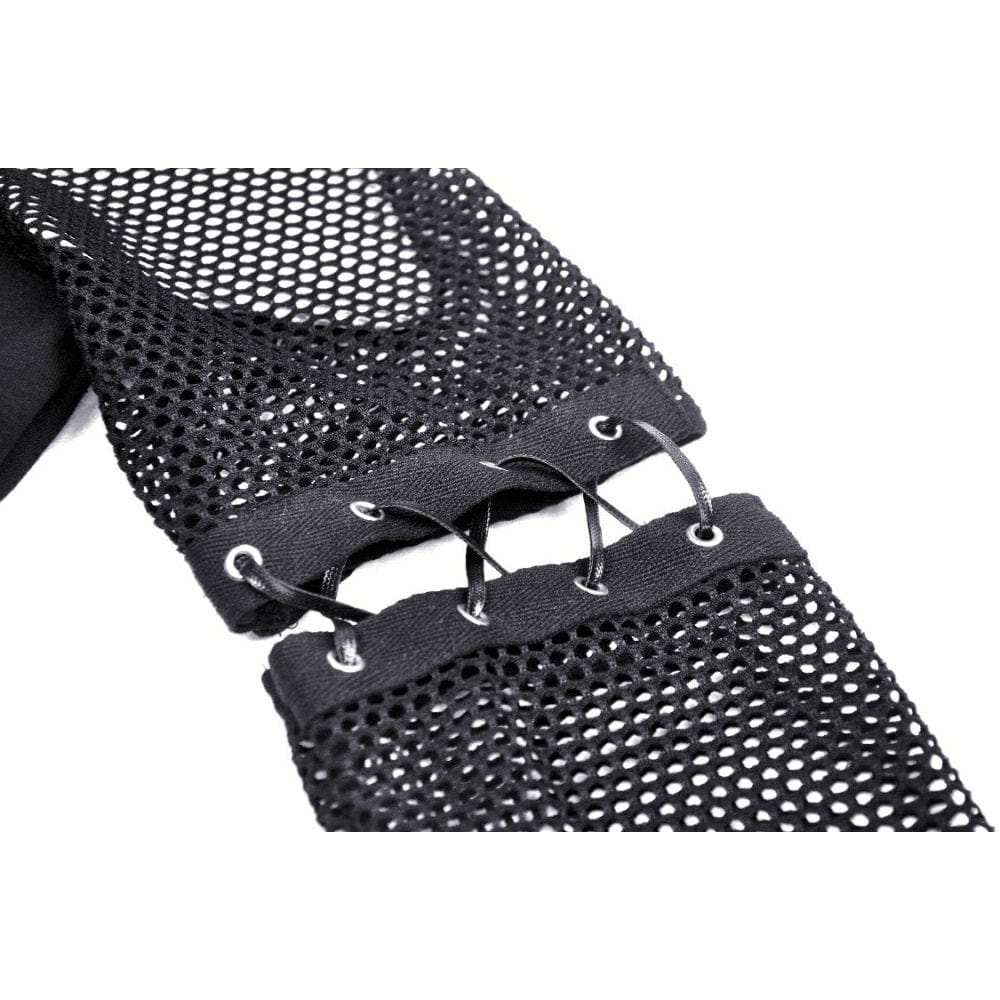 Darkinlove Women's Punk Plunging Mesh Splice Shirt with Oversleeves