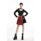 Darkinlove Women's Punk Red Plaid Pleated Skirt