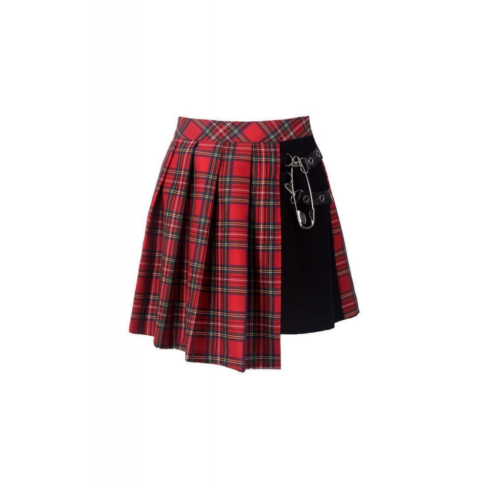 Darkinlove Women's Punk Red Plaid Pleated Skirt