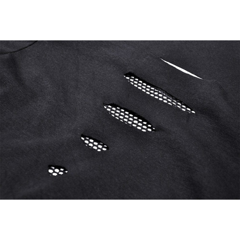 Darkinlove Women's Punk Ripped Mesh Splice Shirt