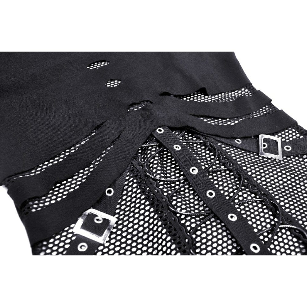 Darkinlove Women's Punk Ripped Mesh Splice Shirt