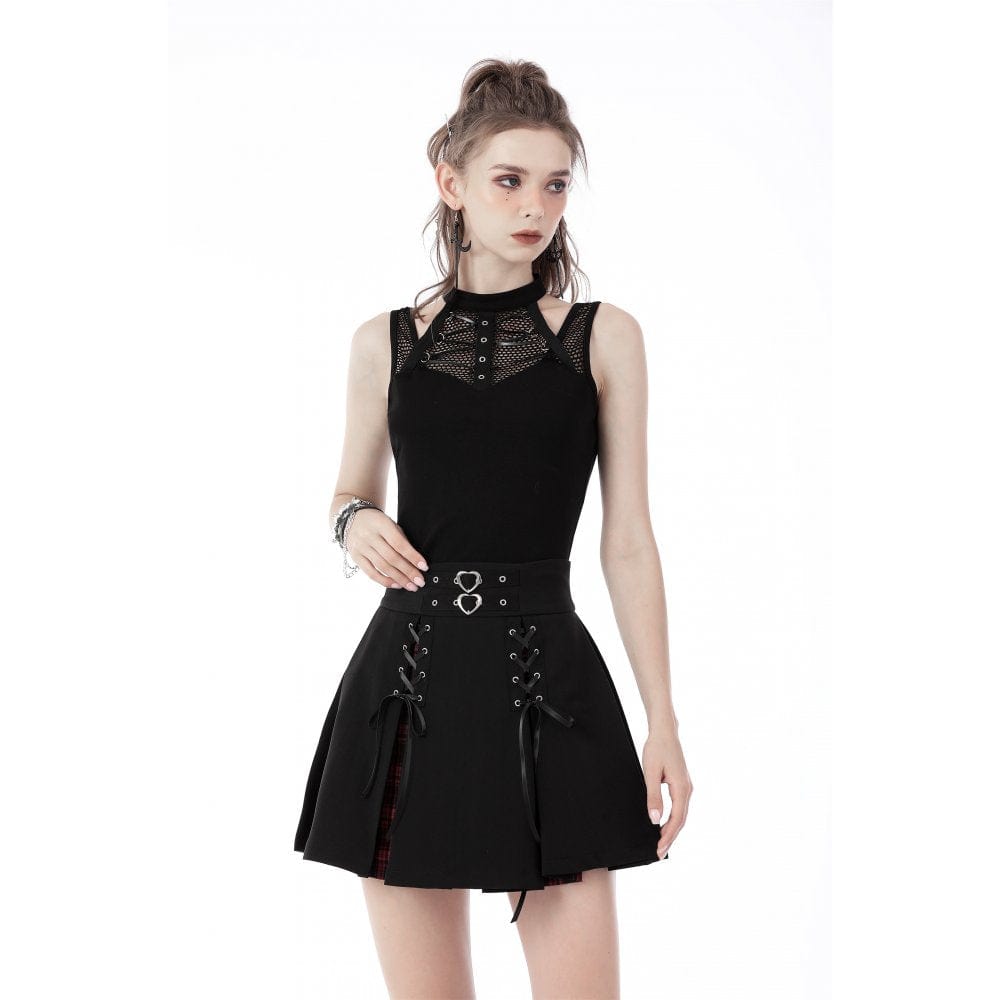 Darkinlove Women's Punk Rock Cutout Short Sleeved Mesh Top