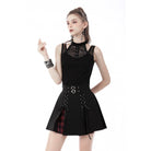 Darkinlove Women's Punk Rock Cutout Short Sleeved Mesh Top