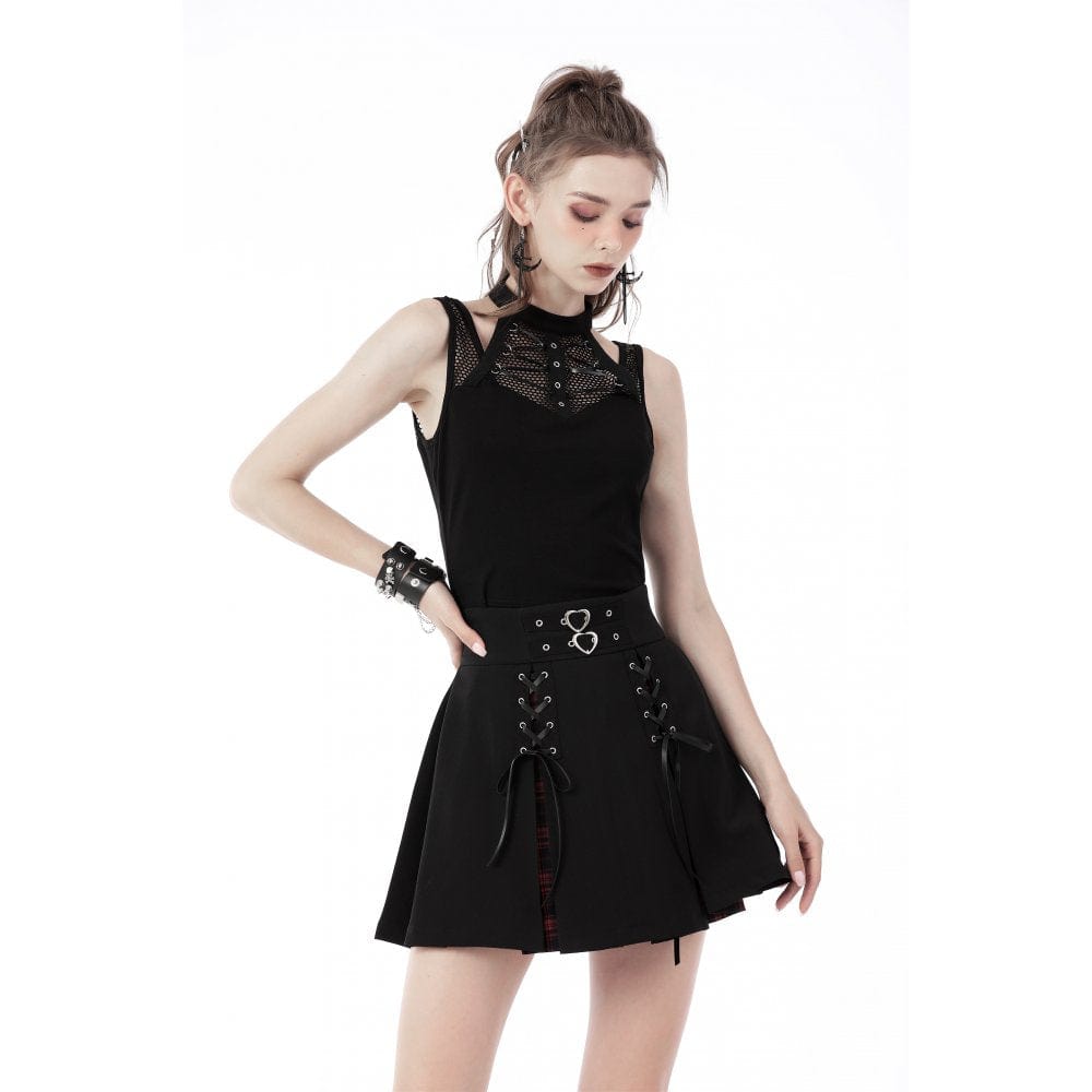 Darkinlove Women's Punk Rock Cutout Short Sleeved Mesh Top