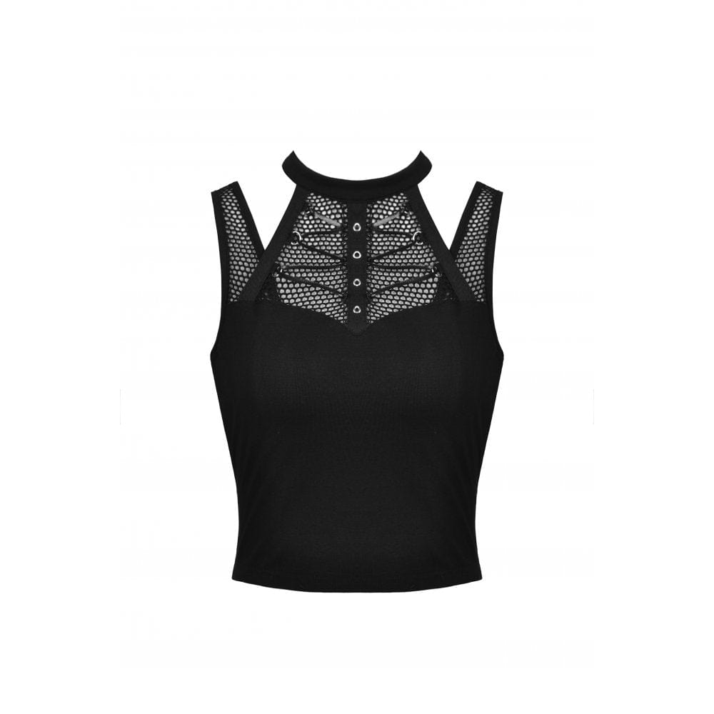 Darkinlove Women's Punk Rock Cutout Short Sleeved Mesh Top