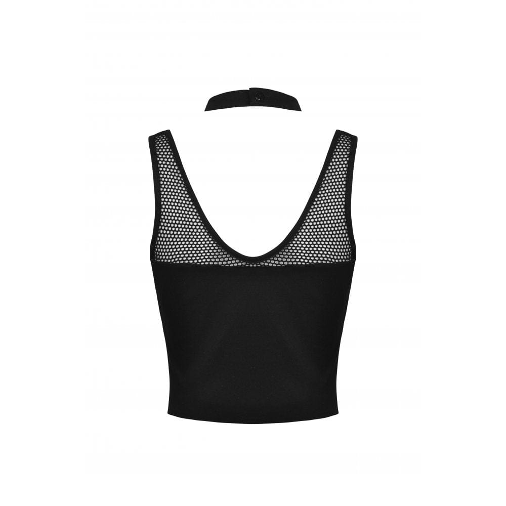 Darkinlove Women's Punk Rock Cutout Short Sleeved Mesh Top
