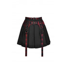 Darkinlove Women's Punk Rock Pleated Skirt with Red Plaid Strap