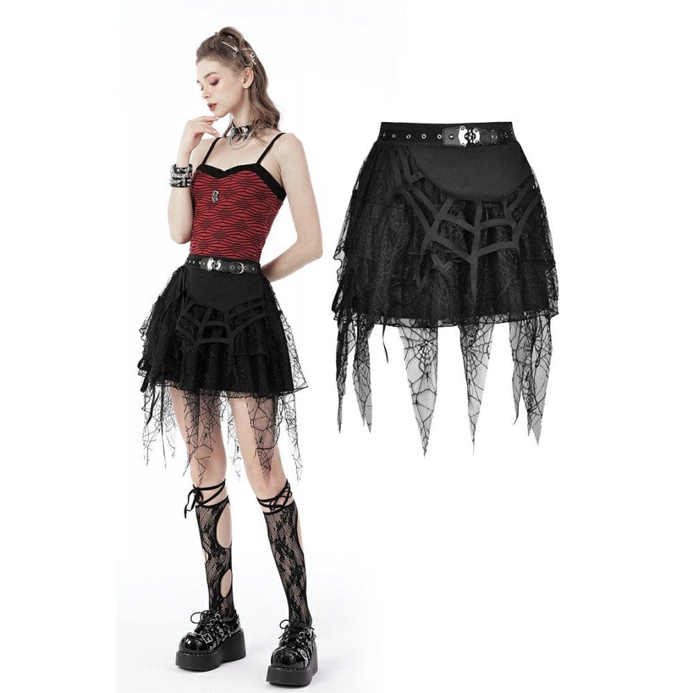 Darkinlove Women's Punk Rock Ripped Mesh Short Skirt
