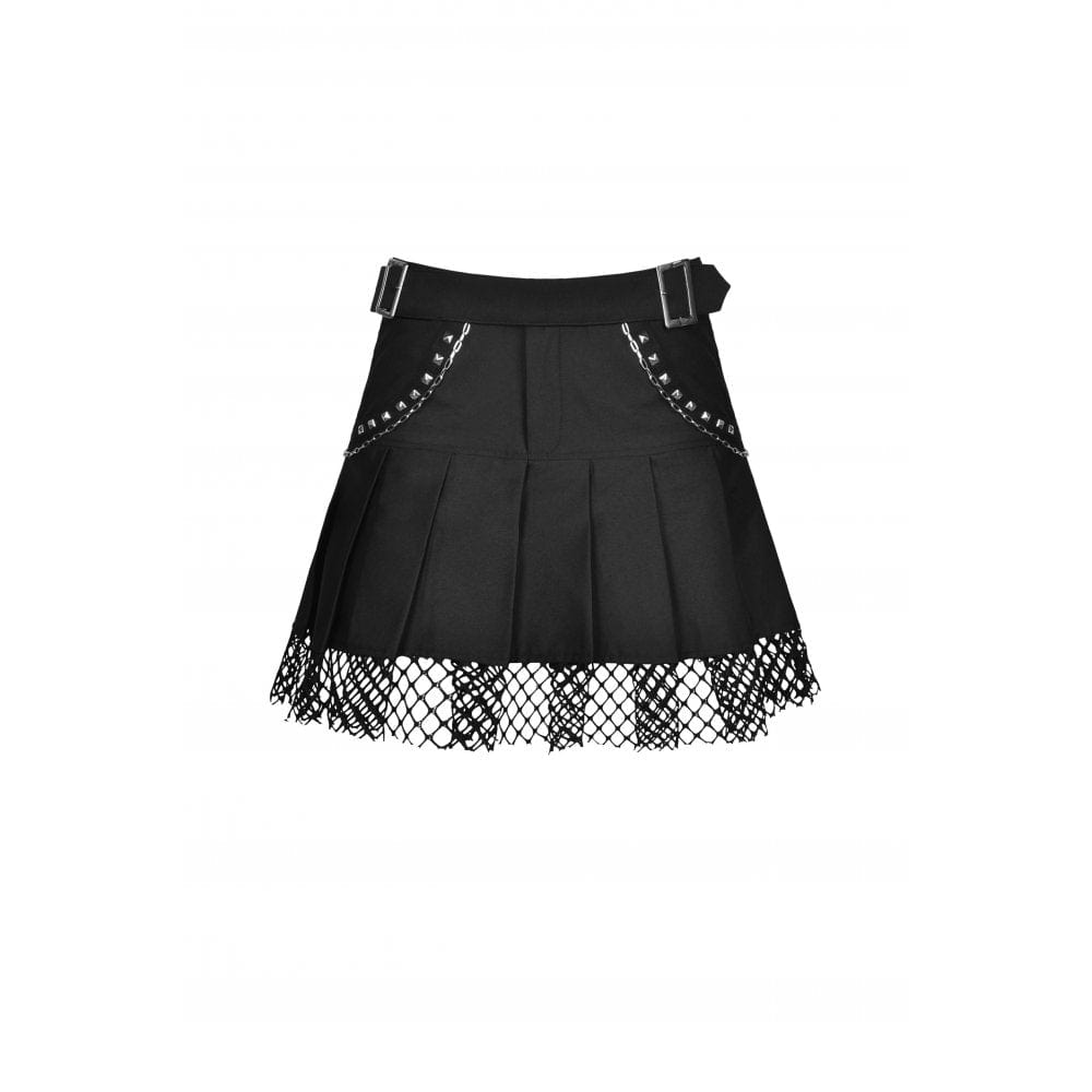 Darkinlove Women's Punk Rock Studded Net Hem Short Skirt