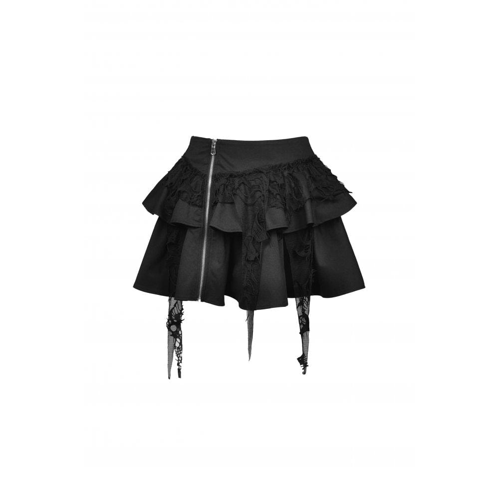 Darkinlove Women's Punk Side Zip Ruffles Short Skirt