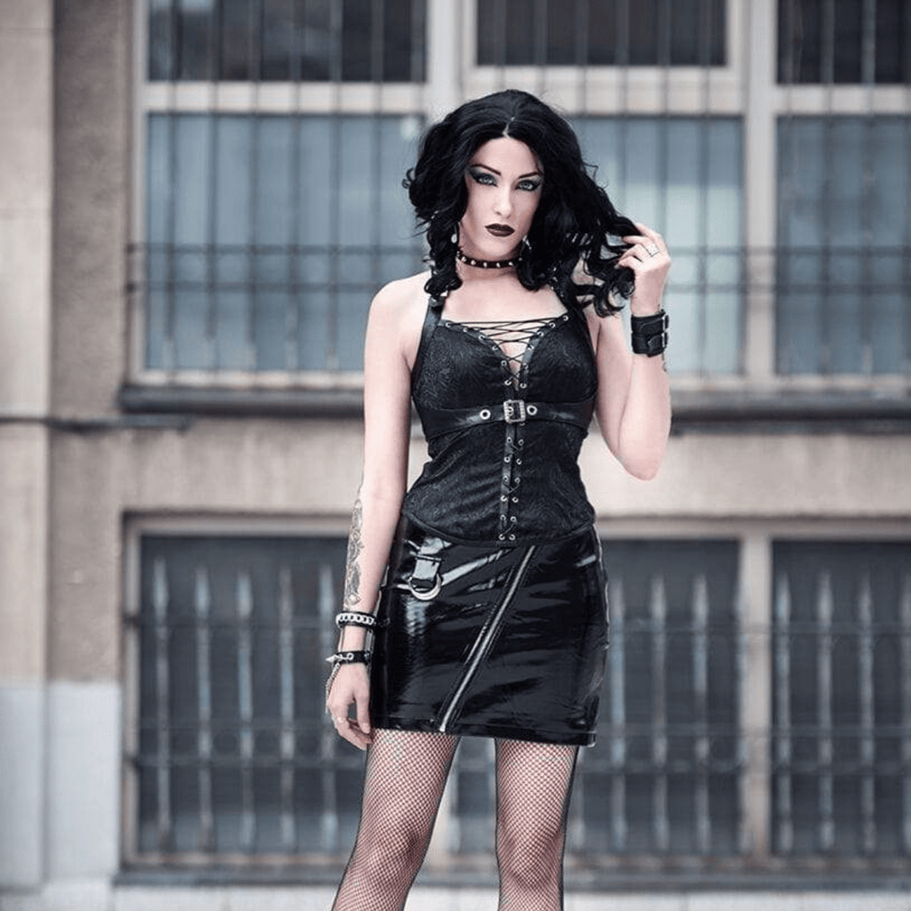 Darkinlove Women's Punk Sliant Zipper PU Skiny Skirts