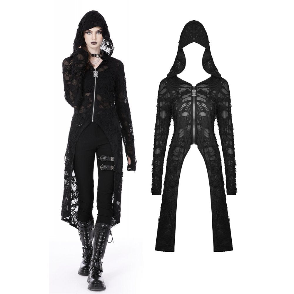 Darkinlove Women's Punk Split Ripped Coat with Hood