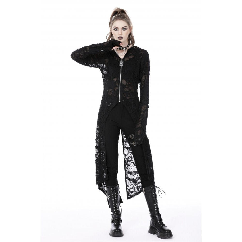 Darkinlove Women's Punk Split Ripped Coat with Hood