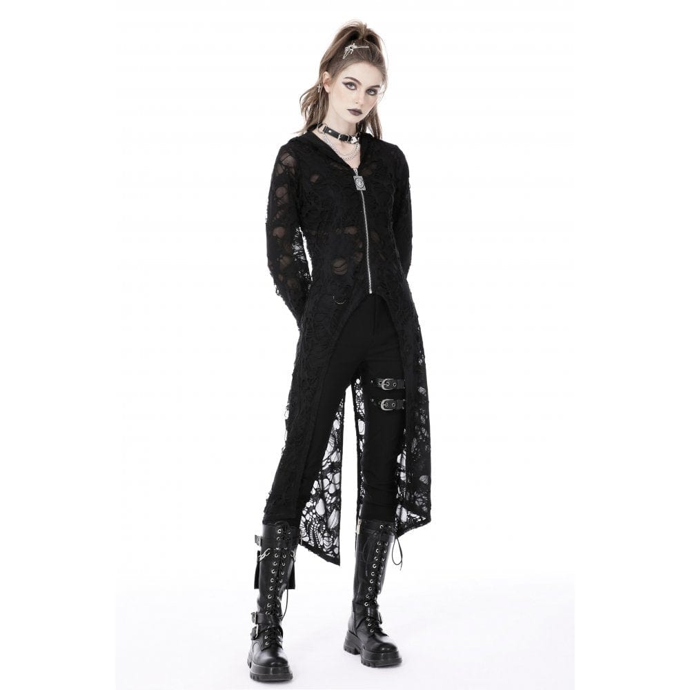 Darkinlove Women's Punk Split Ripped Coat with Hood