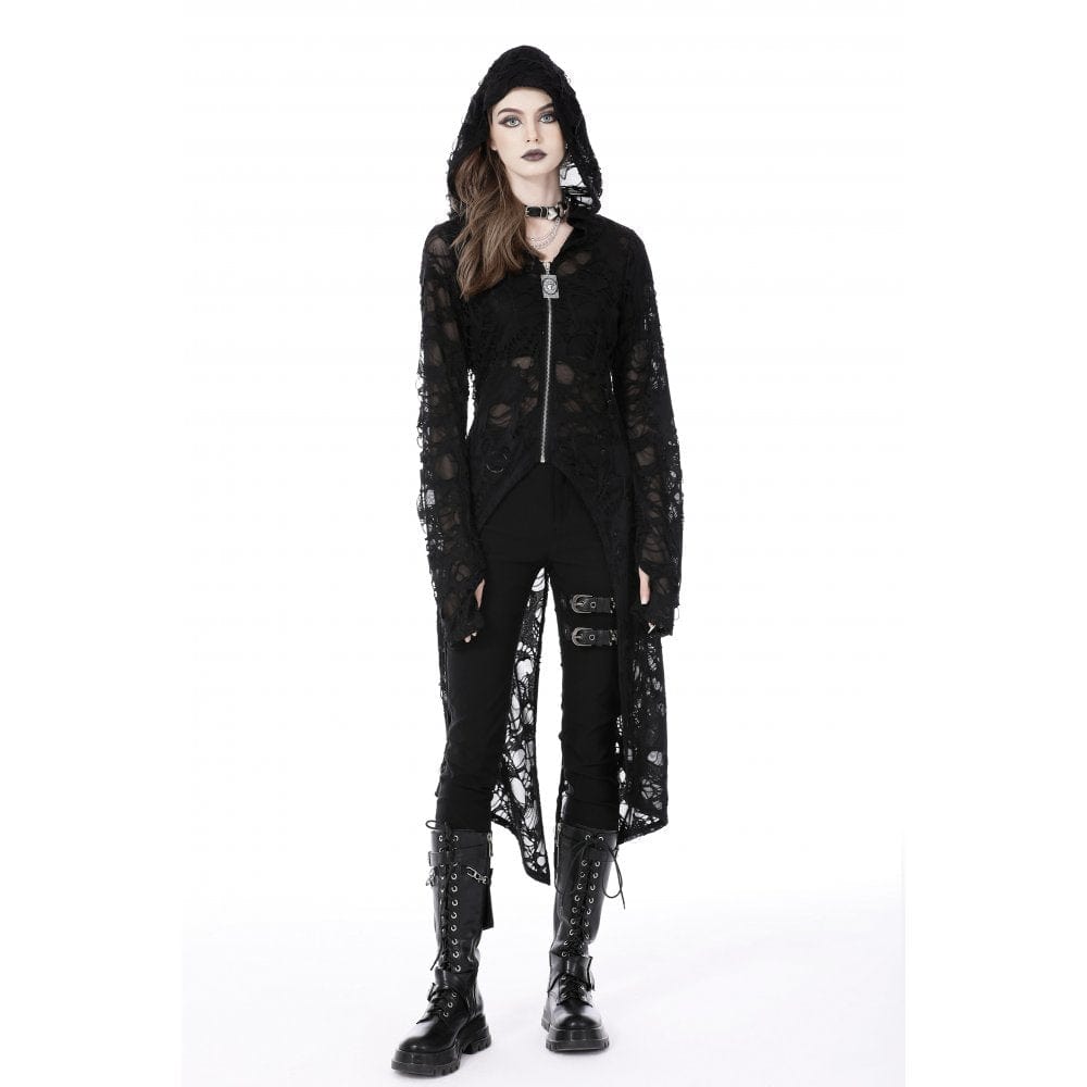 Darkinlove Women's Punk Split Ripped Coat with Hood