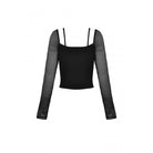 Darkinlove Women's Punk Strappy Mesh Splice Crop Top