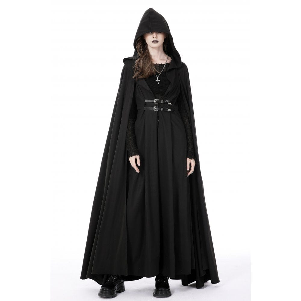 Darkinlove Women's Punk Straps Long Coat with Hood