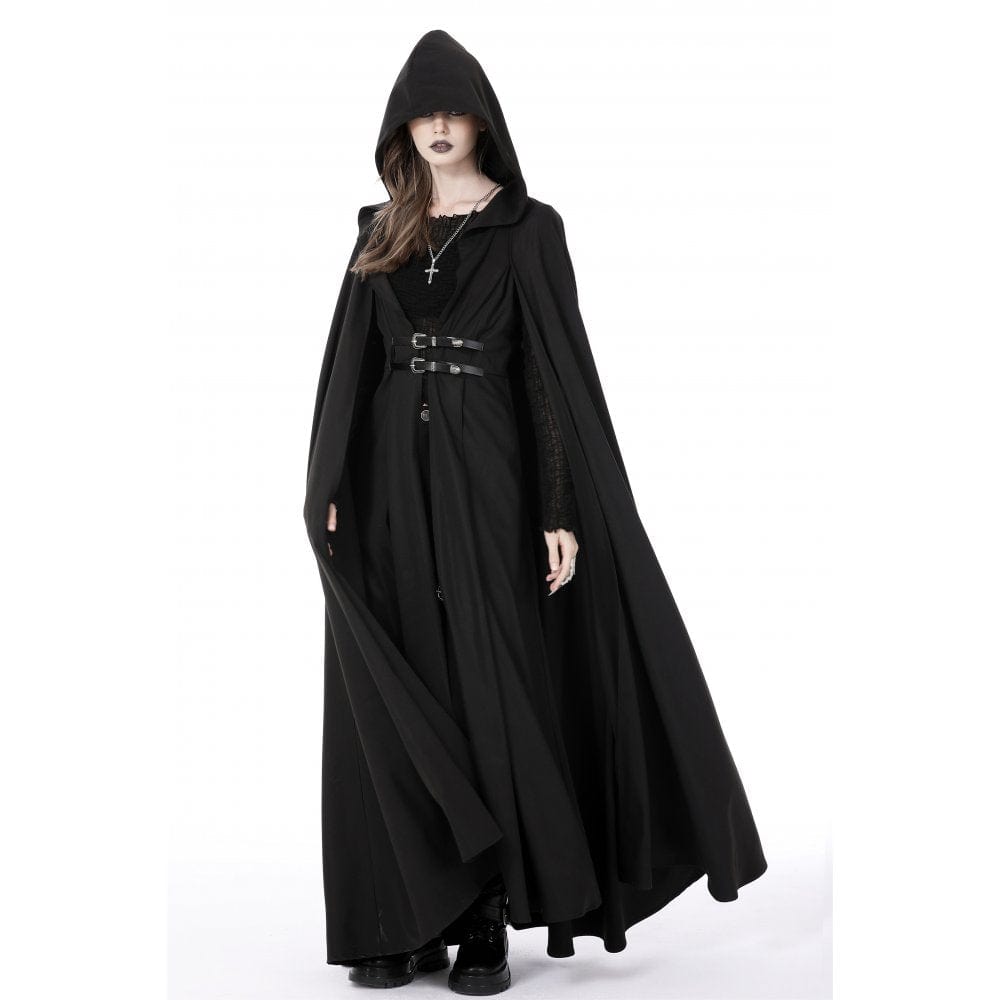 Darkinlove Women's Punk Straps Long Coat with Hood