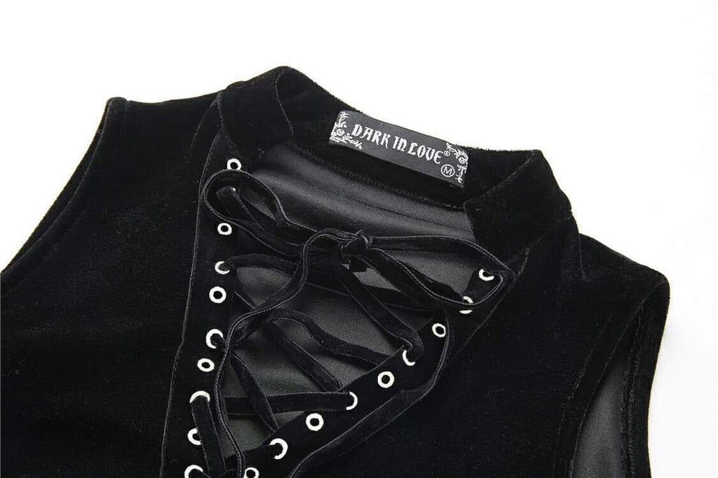 Darkinlove Women's Short Velour Goth Punk Dress with Trumpet Sleeves