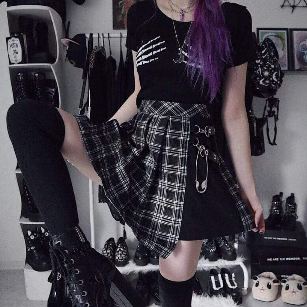 Darkinlove Women's Tartan Pleated Punk Skirt