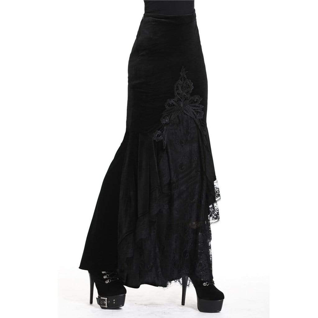 Darkinlove Women's Velour and Lace Goth mermaid Skirt