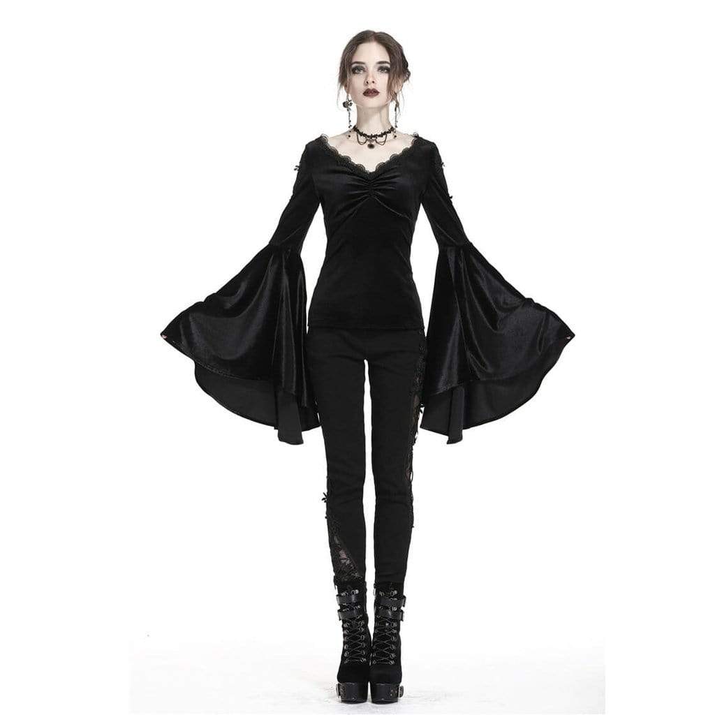 Darkinlove Women's Velour Goth Top With Flounce Sleeves