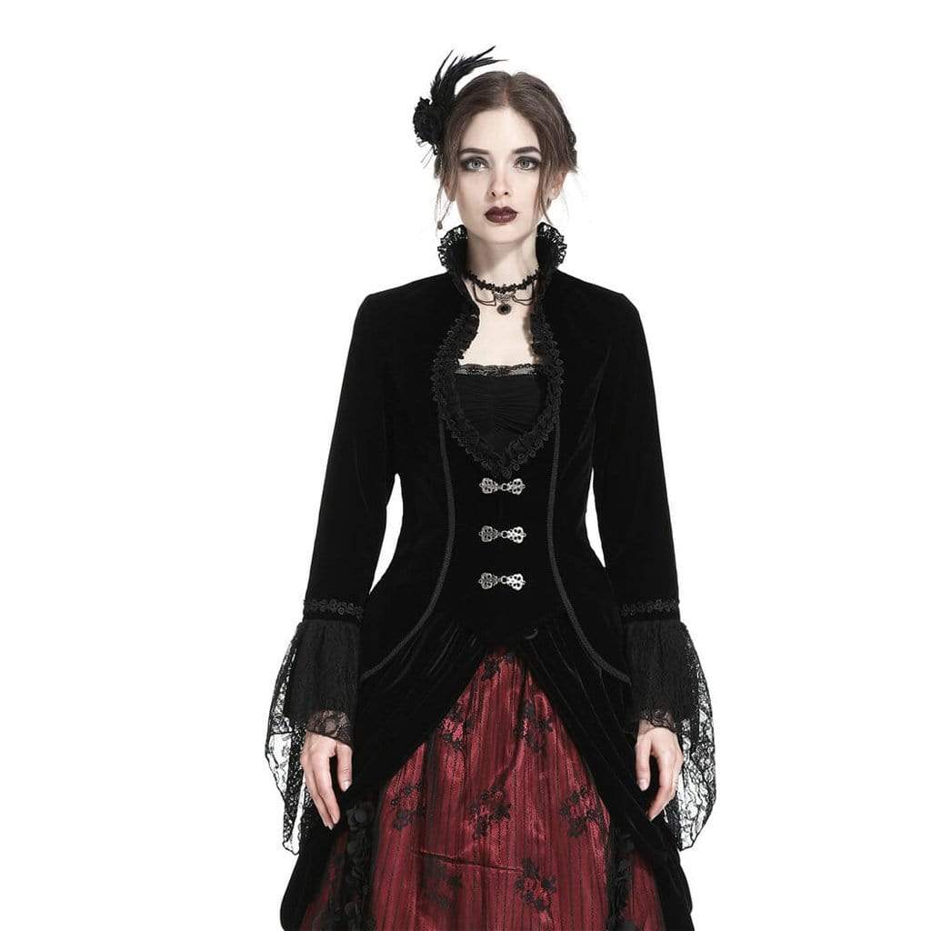 Darkinlove Women's Velour & Lace fitted Goth Jacket