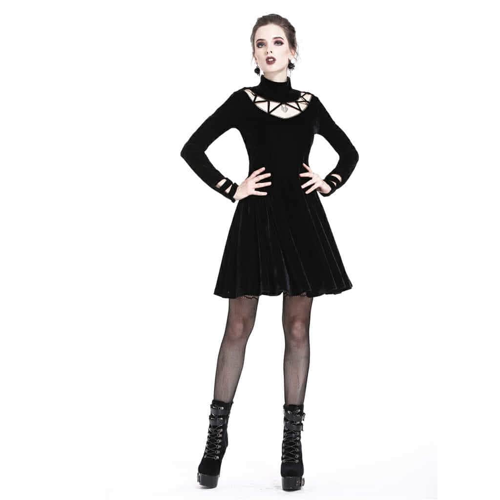 Darkinlove Women's Velour Short Black Dress
