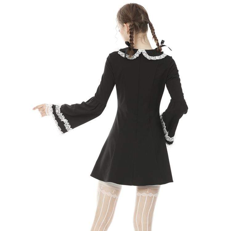 Women's Vintage Gothic Puff Sleeves Black Little Dresses Maid Dresses