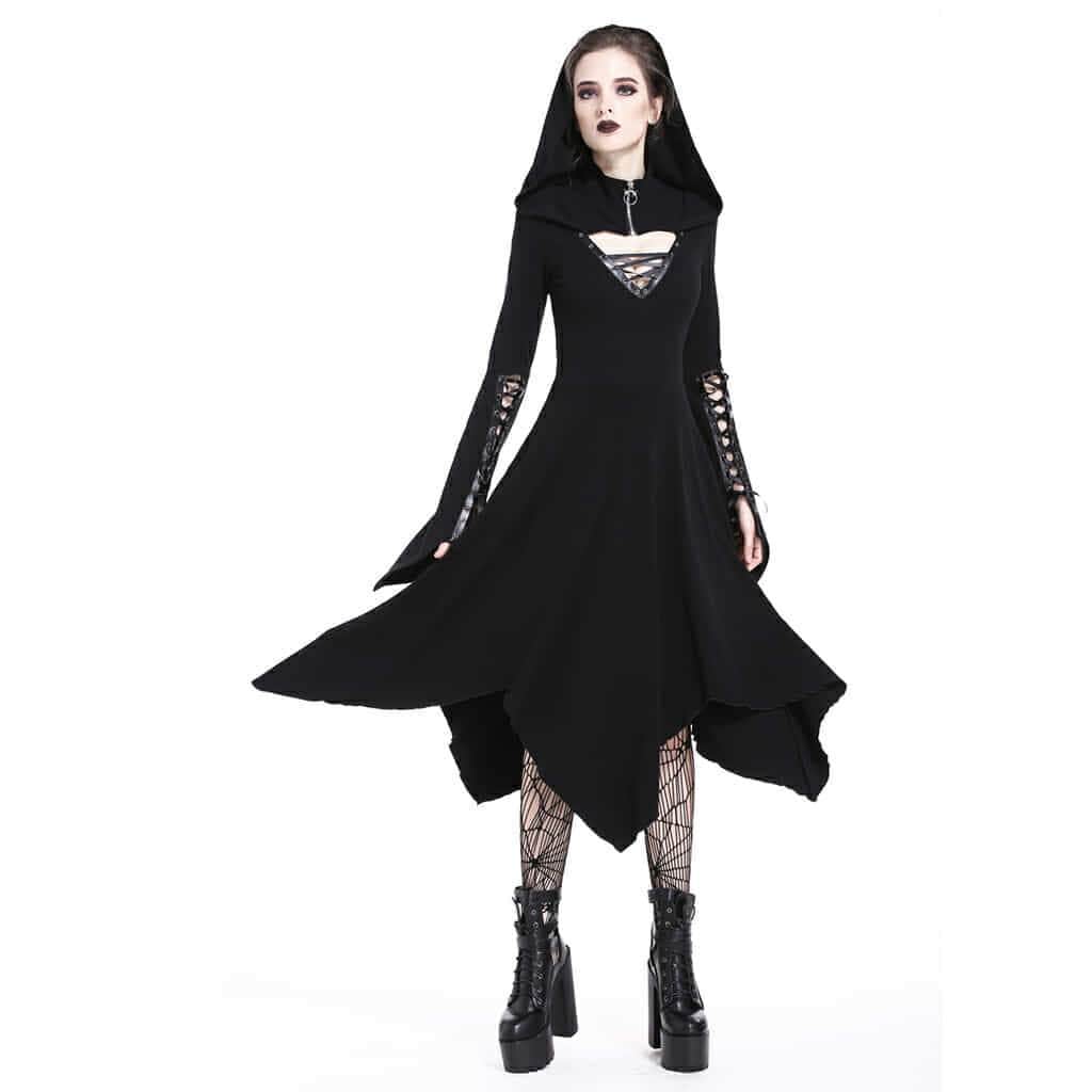 Darkinlove Women's Women's Hooded Long Black Dress
