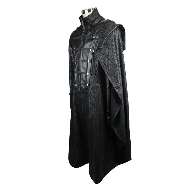 Men's Brocade and Leather Vintage Army Coat with Pelisse