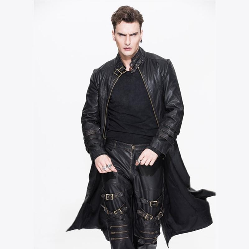 DEVIL FASHION Men‘s Convertible Punk Leather Coat