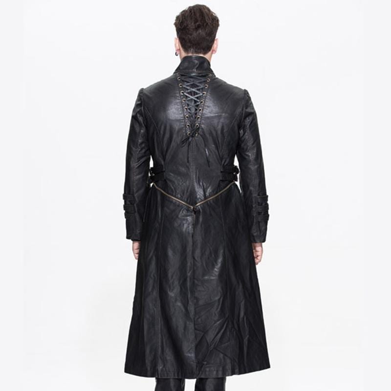 DEVIL FASHION Men‘s Convertible Punk Leather Coat