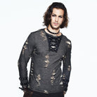 DEVIL FASHION Men's Distressed Round Neck Goth T-Shirt