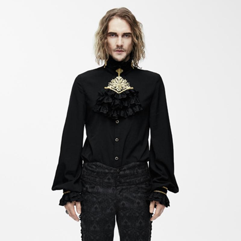 Men's Goth Dress Shirt With Ornamental Jabot – Punk Design