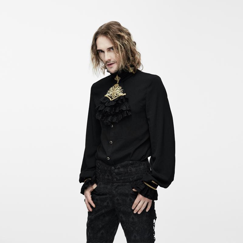 Men's Goth Dress Shirt With Ornamental Jabot