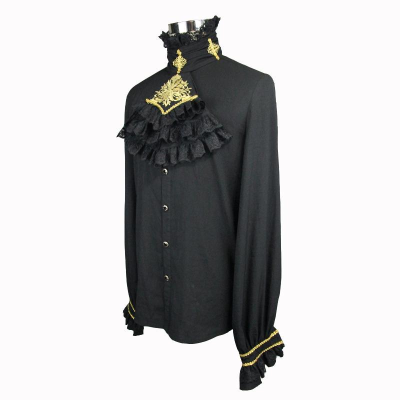 Men's Goth Dress Shirt With Ornamental Jabot