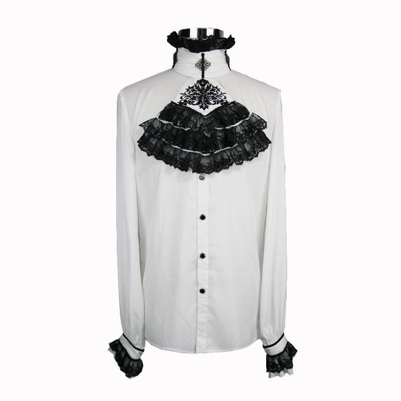 Men's Goth Dress Shirt With Ornamental Jabot