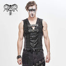 DEVIL FASHION Men's Goth Festival V-neck Ripped Buckle Straps Vests