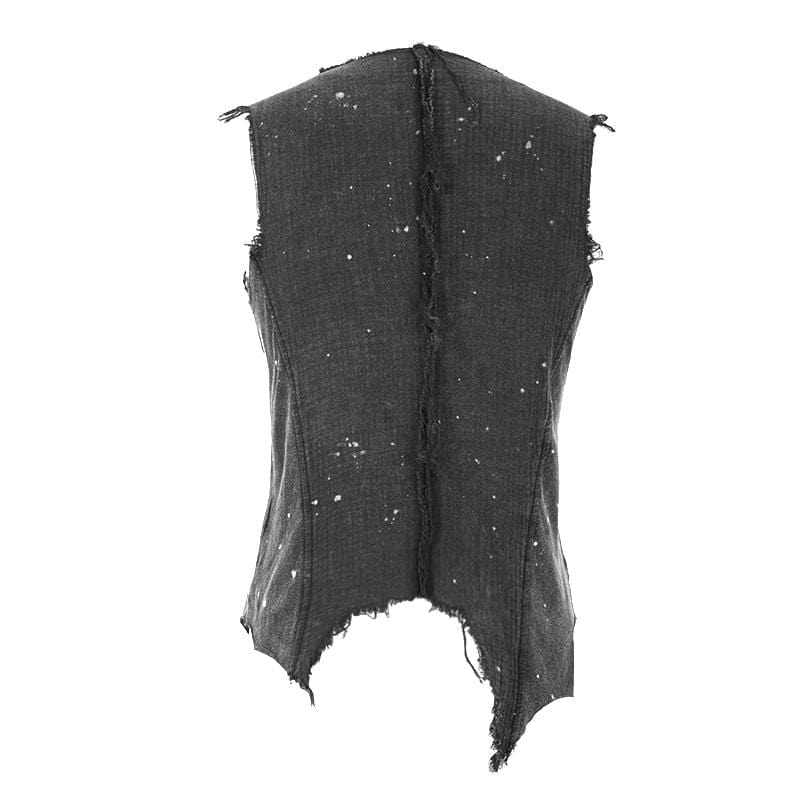 DEVIL FASHION Men's Goth Festival V-neck Ripped Buckle Straps Vests