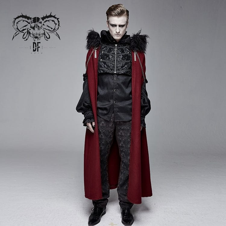 DEVIL FASHION Men's Goth Fur Collar Red Cloak