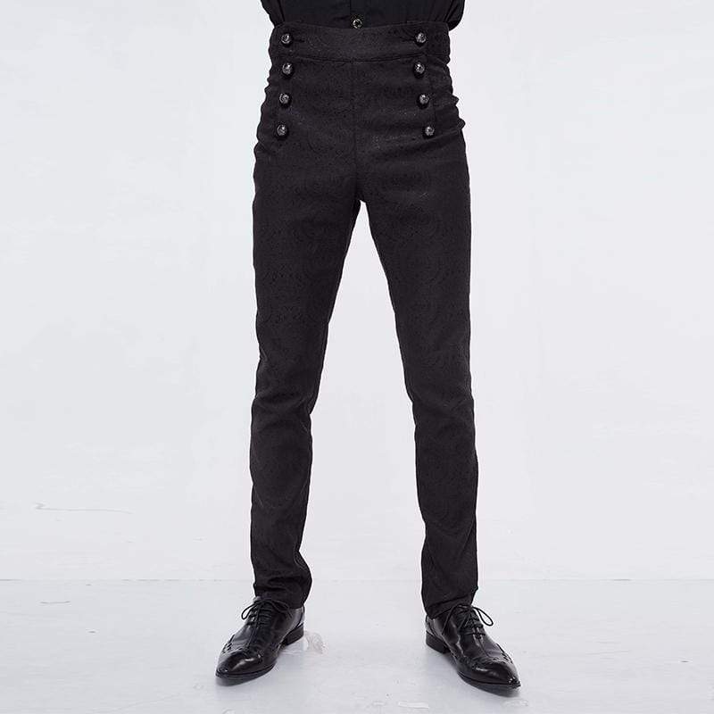 DEVIL FASHION Men's Goth High-waisted Double-breasted Jacquard Pants