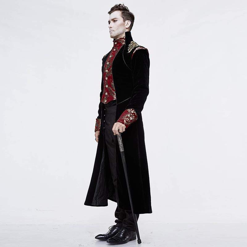 DEVIL FASHION Men's Goth Jacquard Dovetail Overcoat
