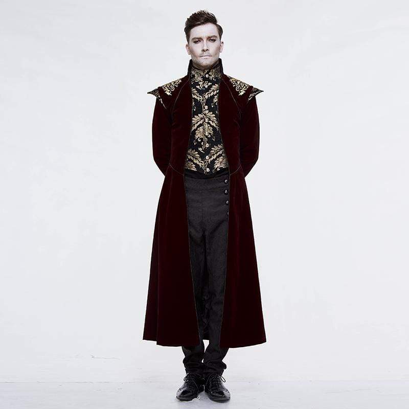DEVIL FASHION Men's Goth Jacquard Dovetail overcoat Red