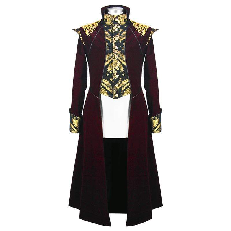 DEVIL FASHION Men's Goth Jacquard Dovetail overcoat Red
