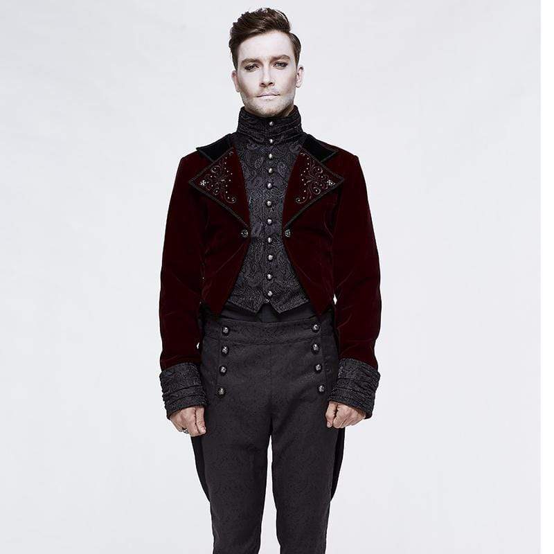 DEVIL FASHION Men's Goth Jacquard Short Dovetail Coat