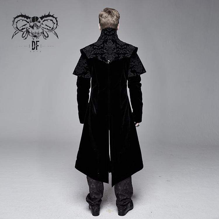Men's Goth Stand Collar Front Zip Long Jacket